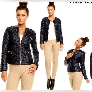 ABS Allen Schwartz Black Quilted Faux Leather Cropped Jacket size XS